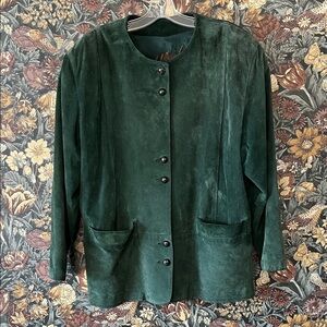 80s Vintage Green Suede Jacket M